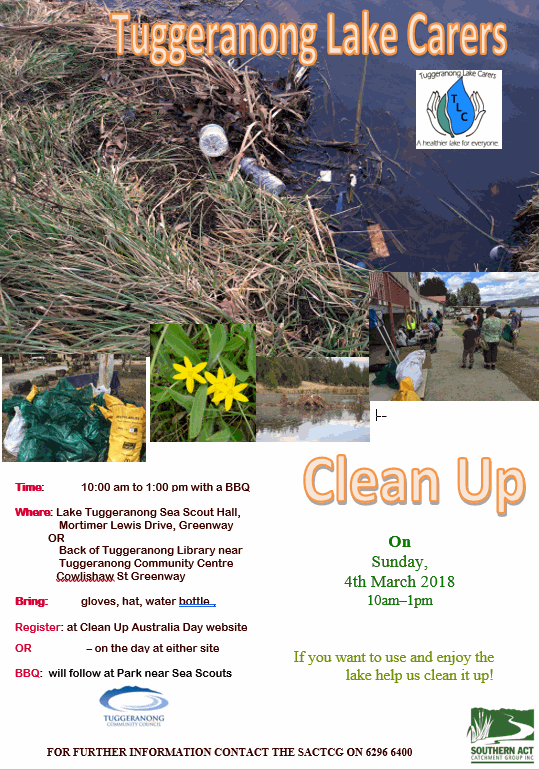 Tuggeranong Lake Carers Cleanup – 4 March 2018