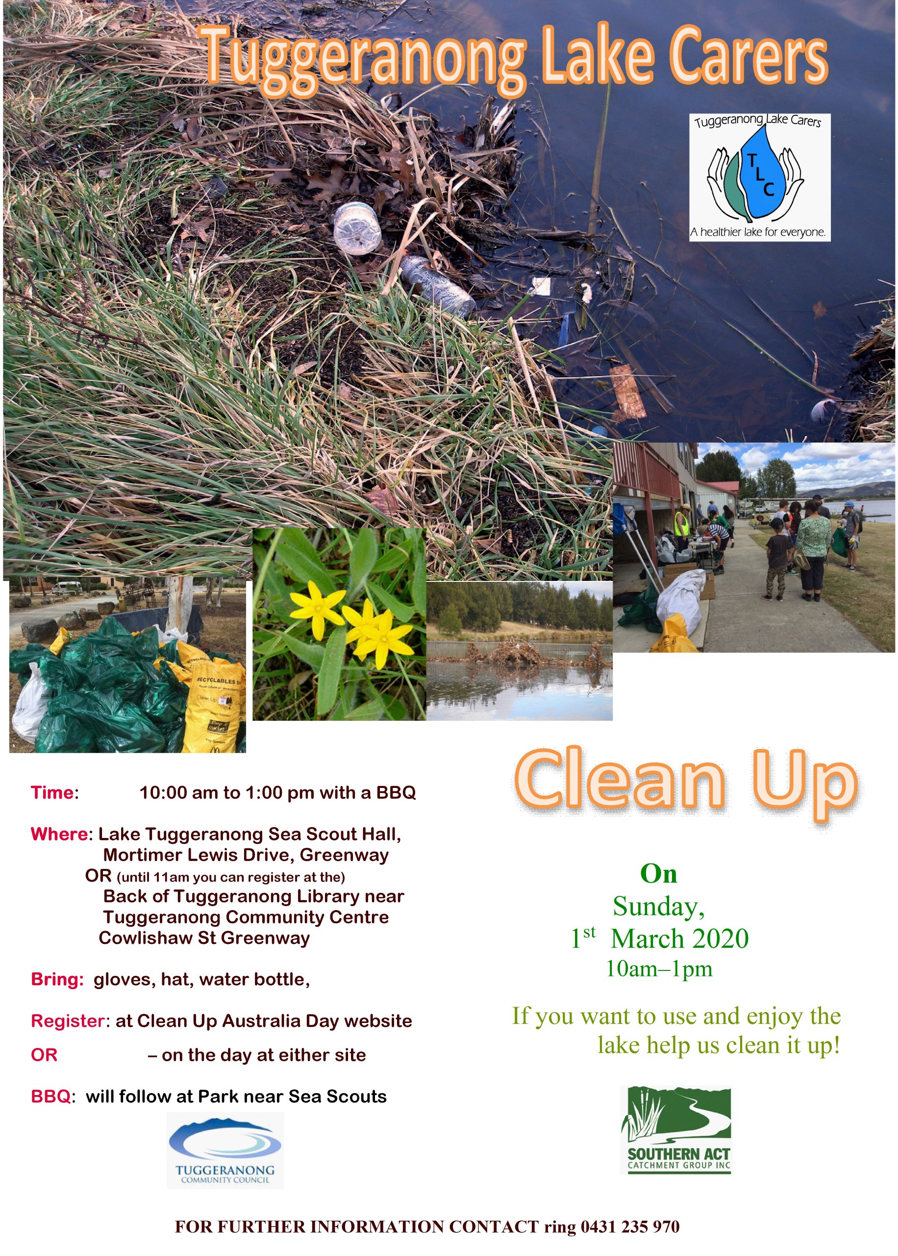Clean-Up Lake Tuggeranong on Sunday the 1st March